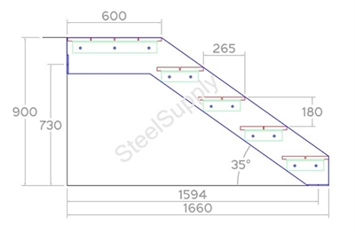 5 Trins St&aring;l-Trappe, Udend&oslash;rs Terrassetrappe med tr&aelig;-trin, 5 Trins St&aring;l-Trappe, TERRASSETRAPPE, Trappe Model msi-1-2-3-4+repos: 900 mm